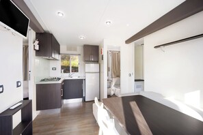 Fridge, microwave, stovetop, electric kettle