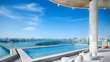 Indoor pool, seasonal outdoor pool, pool loungers