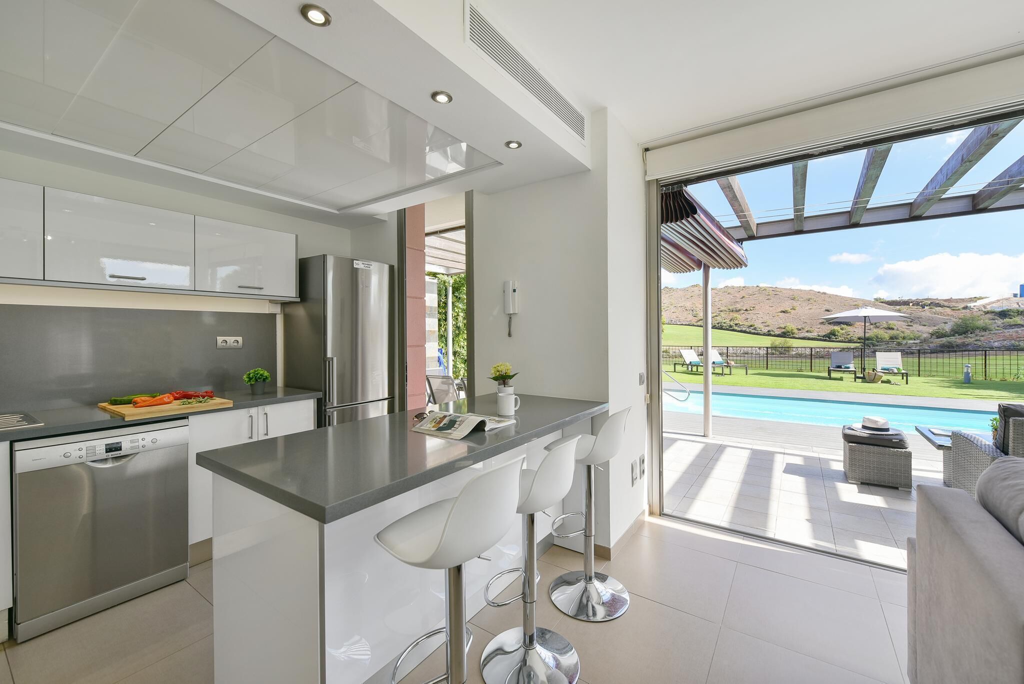 Microwave, dishwasher, toaster, dining tables