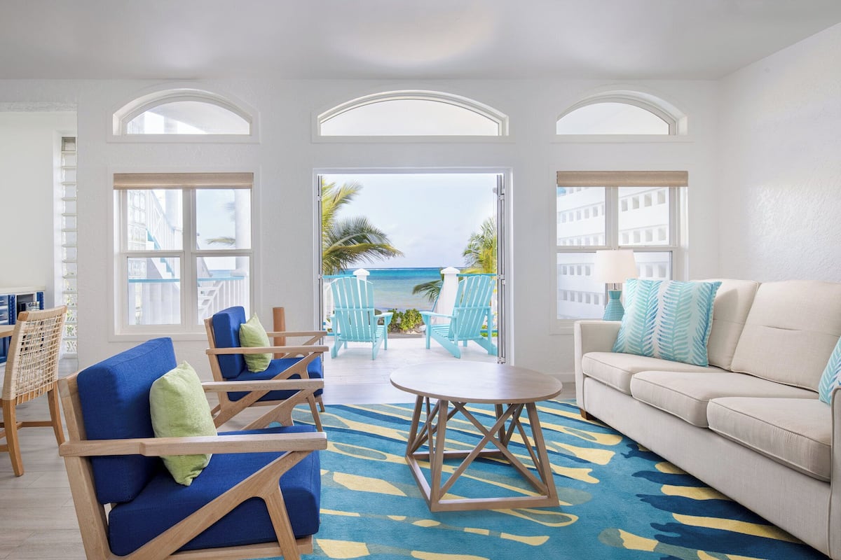 2 Bedrooms, 2 Bath Oceanfront with Kitchen and Balcony | Living room | 55-inch LED TV with satellite channels, TV