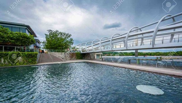 A modern bridge with a glass walkway over a body of water, surrounded by greenery and a building on one side. - DC’s Southwest and Navy Yard Welcomes You! (Washington)