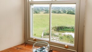A window with a view of a green field and a body of water. - Low Shipley Mill (Barnard Castle)