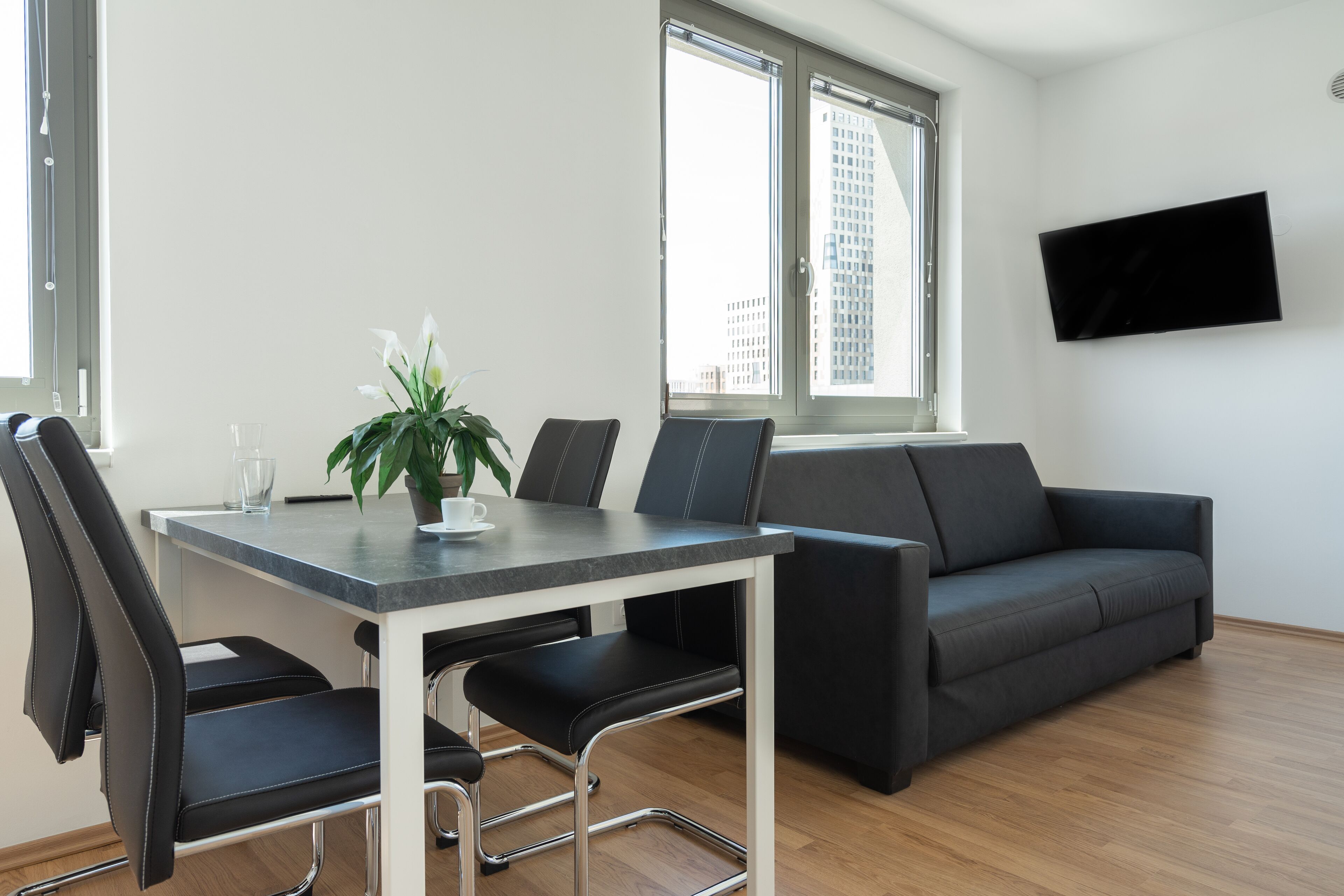 Business Apartment | Living area | 43-inch Smart TV with satellite channels, TV, Netflix