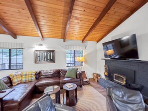 TV connectée, cheminée, chaîne hi-fi