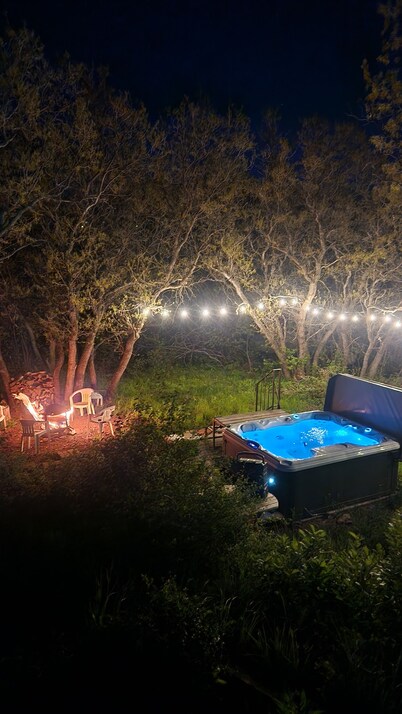 Hot tub fun,  warm up by the fire pit, after a long day of winter play!