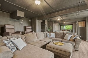 Smart TV, fireplace, video games, table football