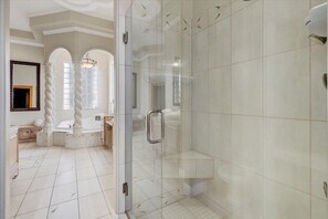 Combined shower/tub, jetted tub, hair dryer, bidet