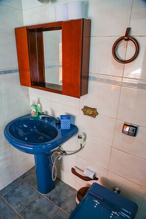 Familie resortwoning | Badkamer | Een douche, een regendouche, zeep, shampoo