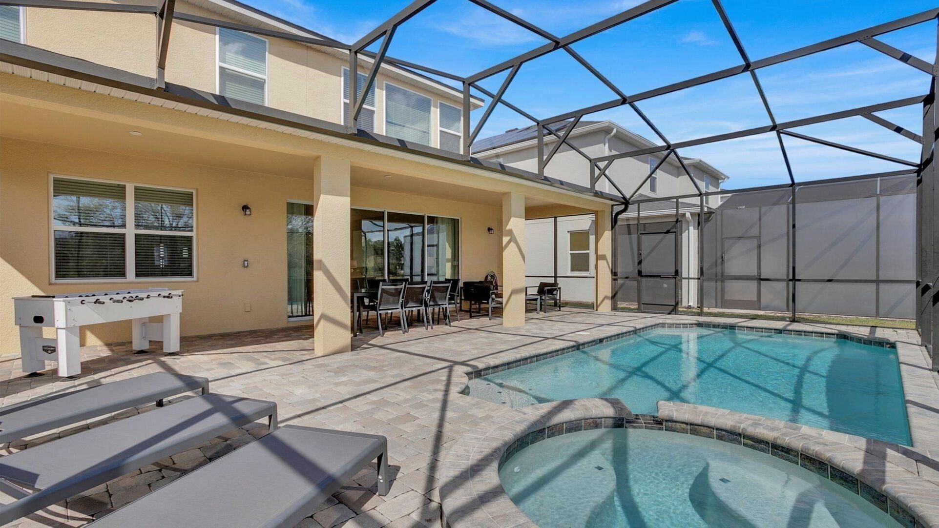 A heated pool, pool loungers