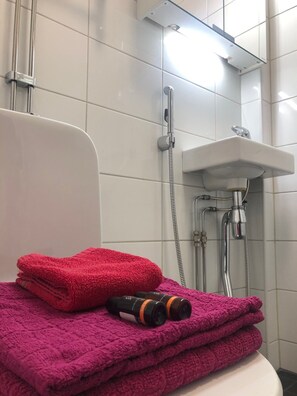 Doccia, asciugacapelli, asciugamani, sapone