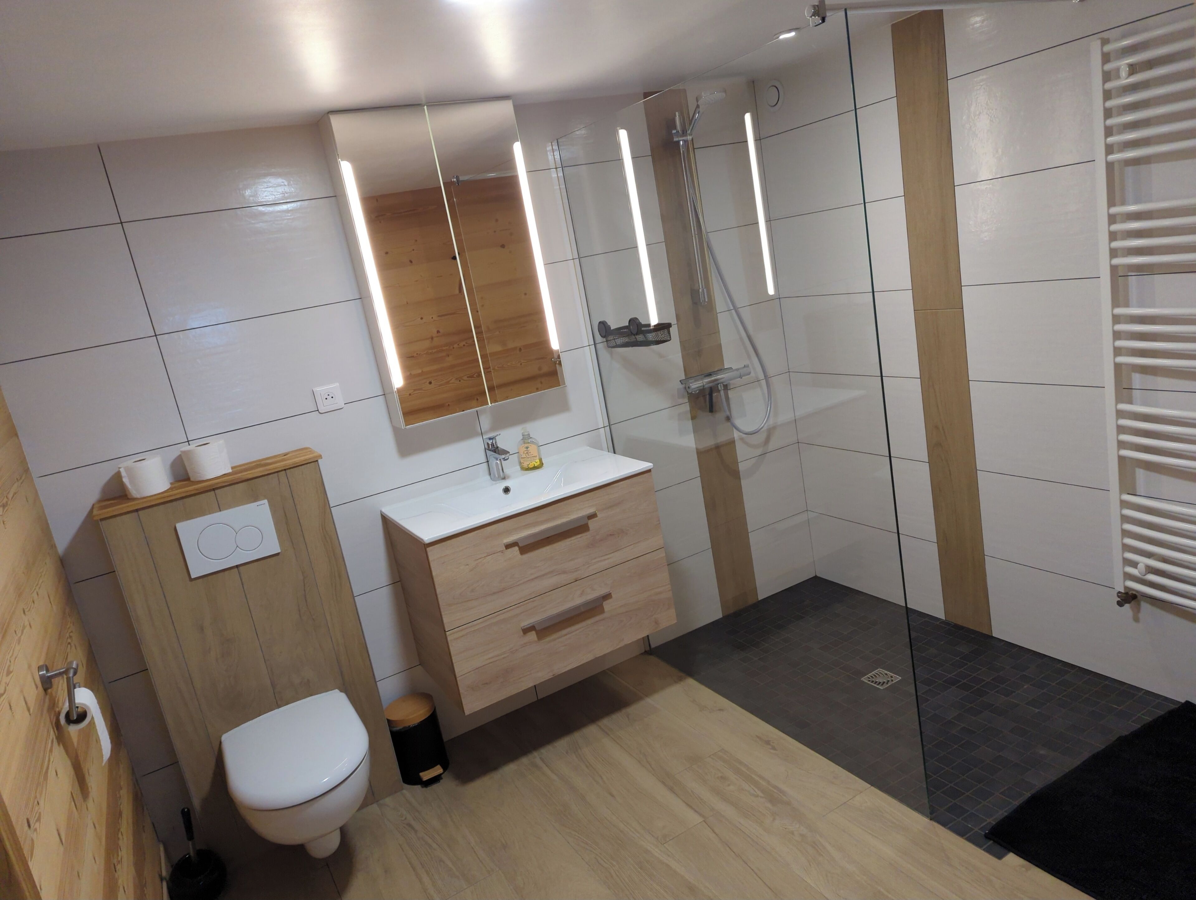 Shower, free toiletries, hair dryer, bidet