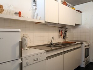 Fridge, microwave, dishwasher