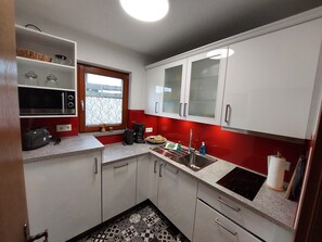 Kühlschrank, Mikrowelle, Herdplatte, Geschirrspüler