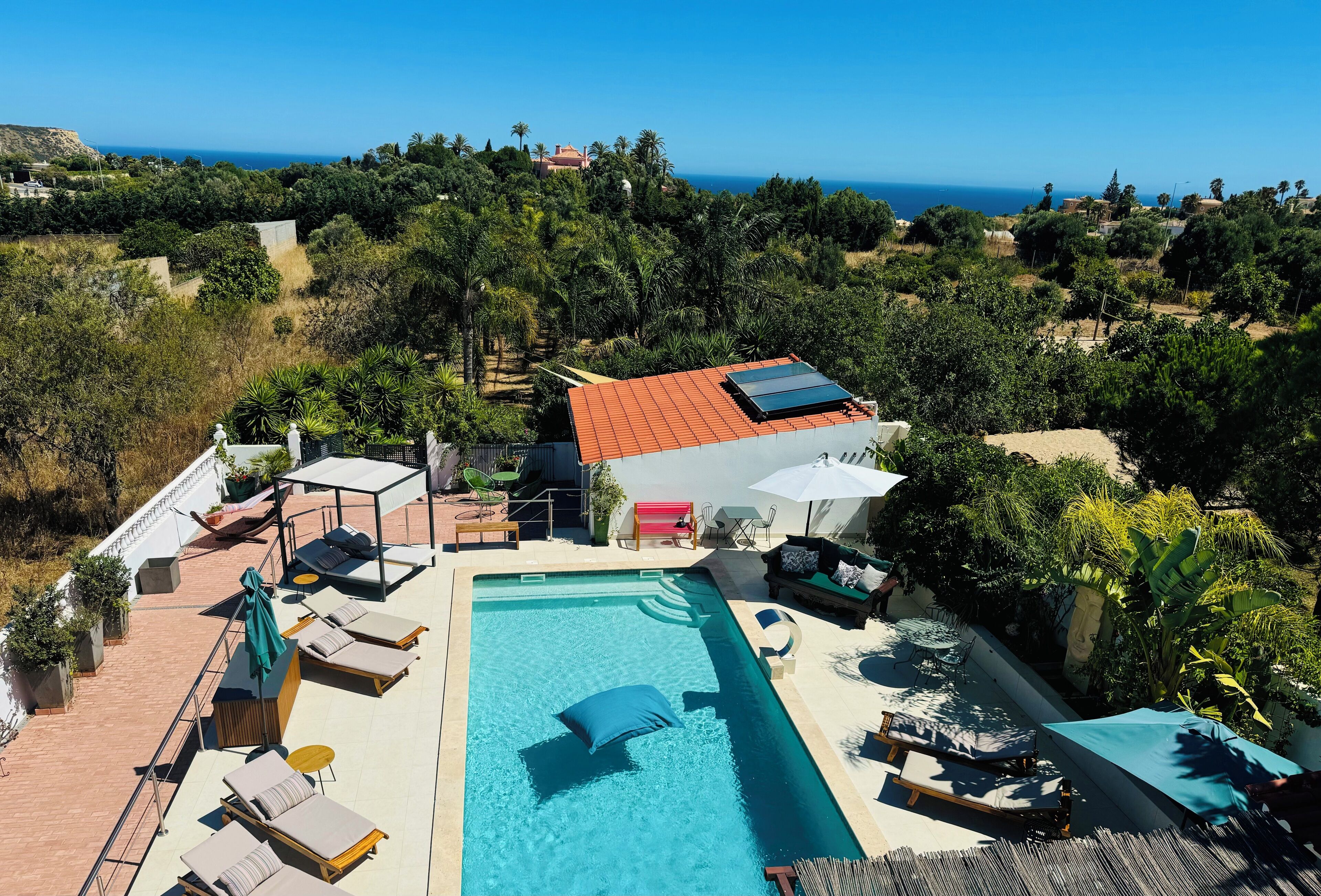 Outdoor pool, sun loungers