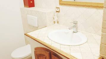 Hair dryer, towels, toilet paper