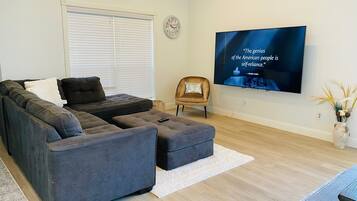 Smart TV, fireplace, table tennis, books