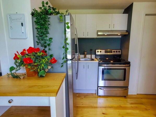 Frigorífico, microondas, horno y placa de cocina