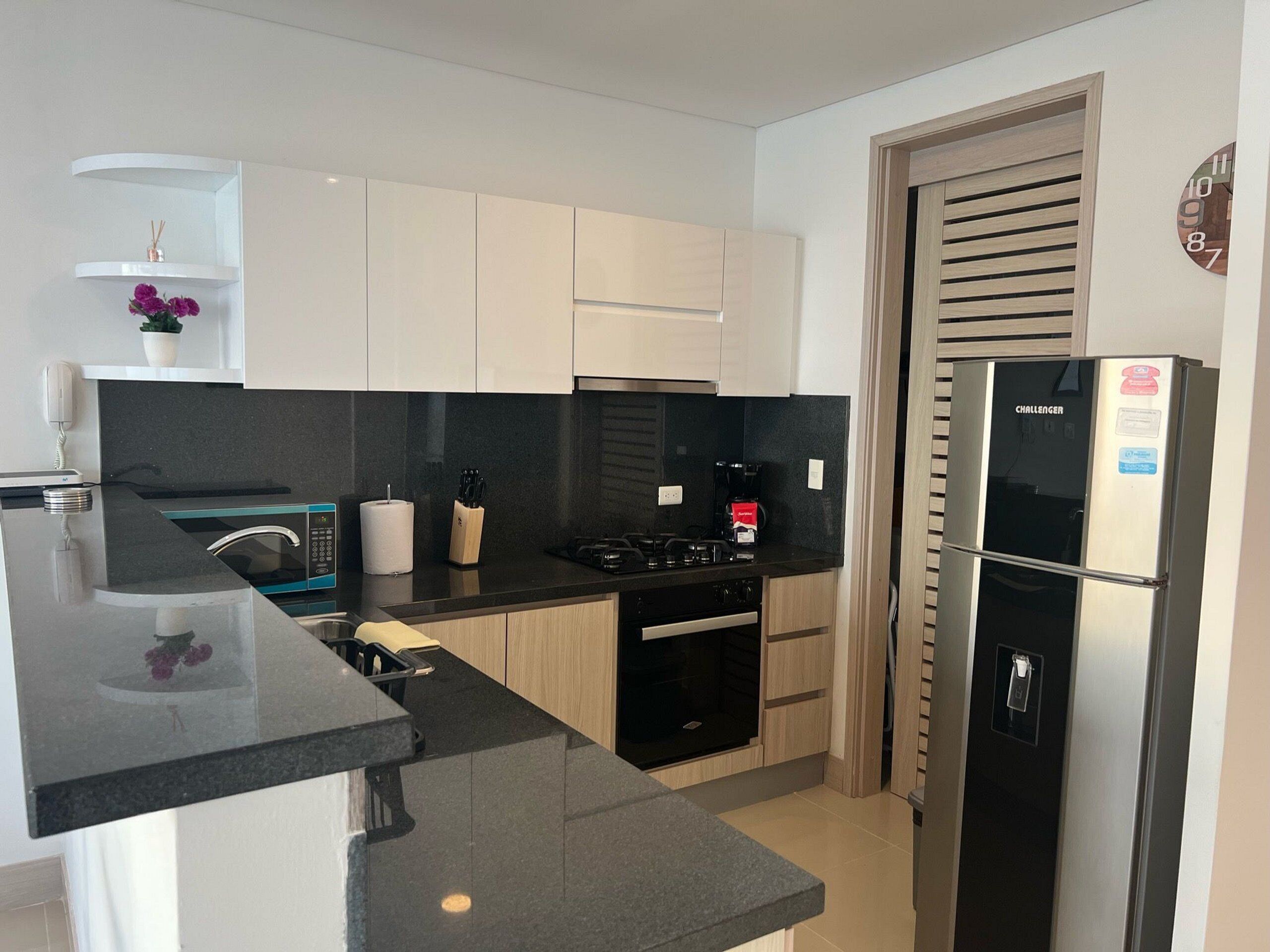 Luxury Apartment | Private kitchen | Full-size fridge, microwave, oven, stovetop