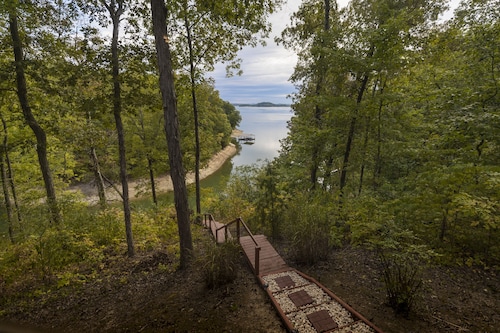 Rustic Lakefront Cabin near Smokies w/ Hot Tub, Firepit, Pool Table + Views!