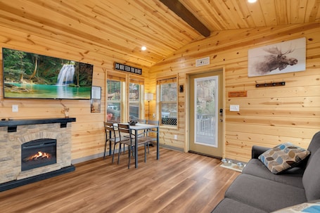 TV, fireplace. Mt Lemmon Hotel Summerhaven Pet Friendly Cabin 15