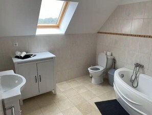 Douche, sèche-cheveux, serviettes fournies, papier toilette