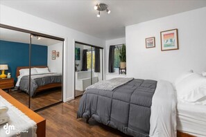 2 bedrooms, memory-foam beds, desk, iron/ironing board