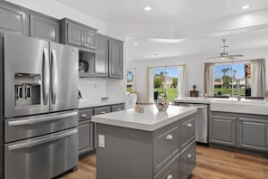 Fridge, microwave, oven, stovetop - 309LQ this 2412 SqFt 3 bedroom casita home at Duna La Quinta (La Quinta)
