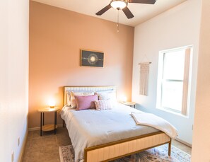 3 bedrooms, memory-foam beds, desk, iron/ironing board