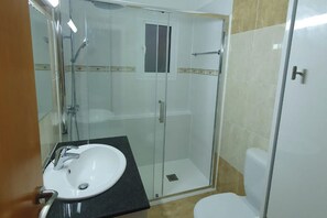 Ensemble baignoire-douche, séchoir à cheveux, serviettes fournies