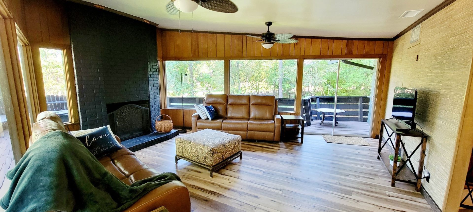 Smart TV, fireplace, DVD player, books