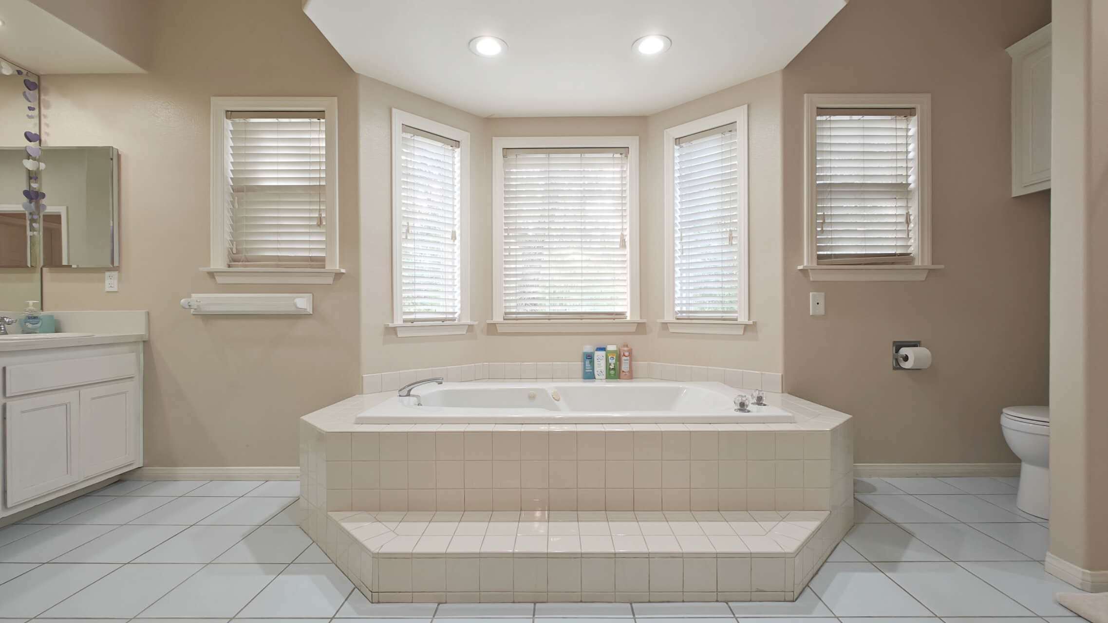 Bathtub, hair dryer, towels, soap