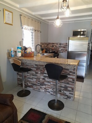 Fridge, microwave, oven, electric kettle