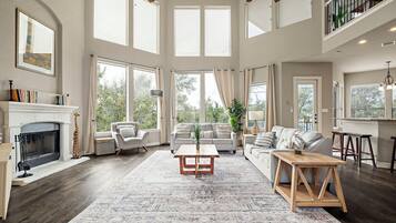 Smart TV, fireplace, video games, foosball