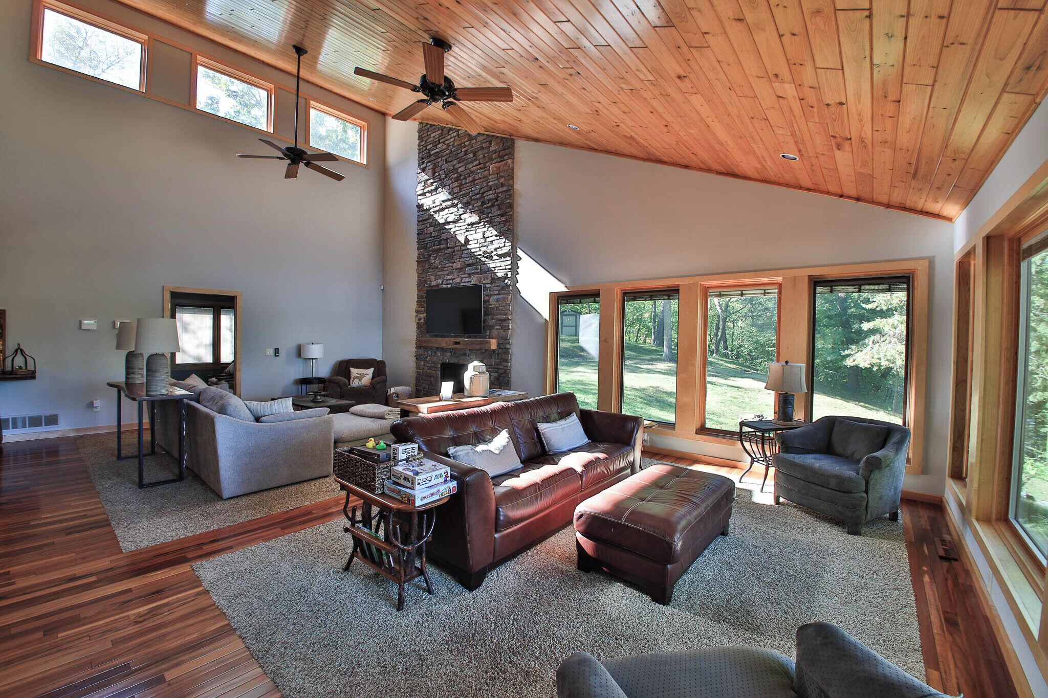 Smart TV, fireplace, foosball