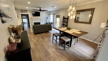 Smart TV, fireplace, table football