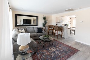 Smart TV, chimenea y libros