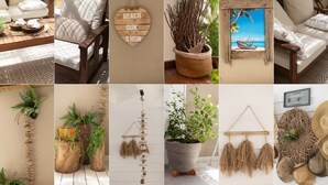 A collage of various interior design elements including a heart-shaped sign, a framed picture, and multiple potted plants. - Villa Mahana Martinique (Les Trois-Îlets)