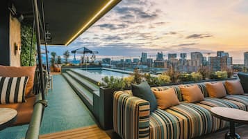 Outdoor pool, pool umbrellas