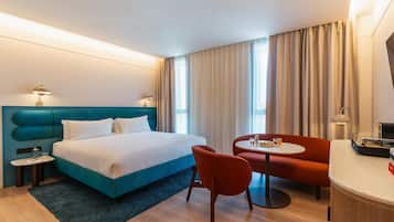 In-room safe, desk, laptop workspace, blackout curtains