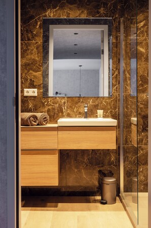 Shower, hair dryer, towels, toilet paper - 348 Suites Buitenhof Short Stay (The Hague)