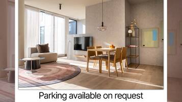 Apartemen Mewah, 1 Tempat Tidur Queen, dapur | 2 kamar tidur, seprai katun Mesir, seprai premium, dan meja kerja