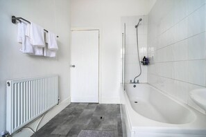 House | Bathroom | Combined shower/tub, deep soaking tub, hair dryer, towels - Modern Spacious 2 br House in Leigh, Free Parking (Leigh)