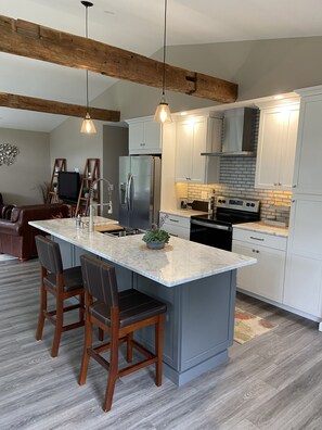 Fridge, microwave, oven, stovetop - New Lakefront House (Whitefield)