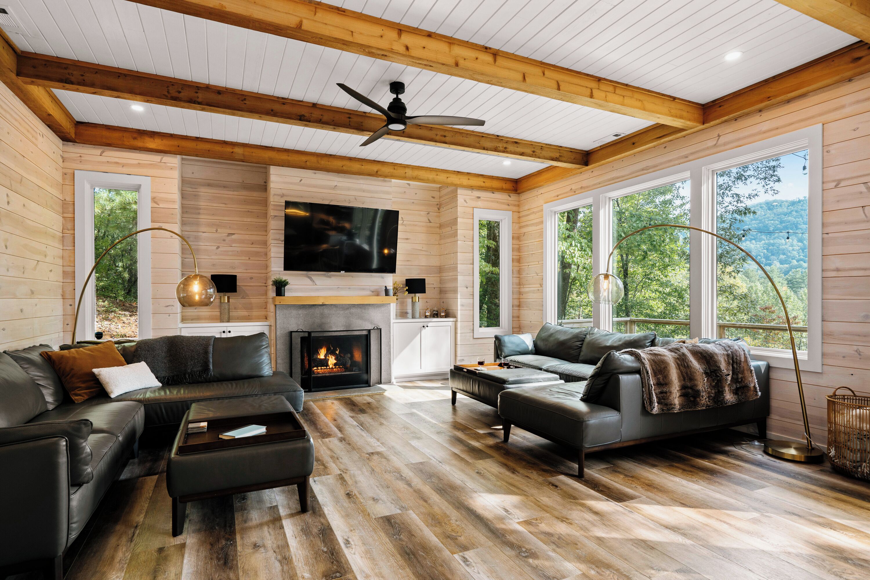 Smart-TV, Kamin, Bücher, Arbeitsbereiche