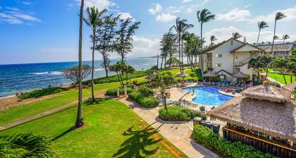 Ground-floor beach studio - ocean-view lanai, AC, steps to pool & hot tub