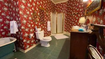 Bathtub, hair dryer, towels
