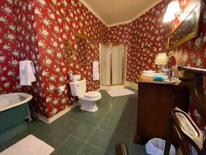 Bathtub, hair dryer, towels