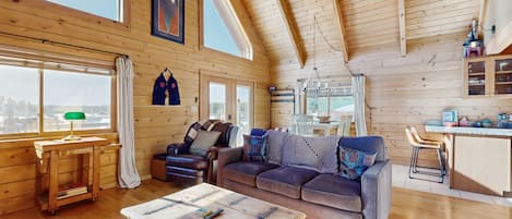 Televisión, chimenea y libros