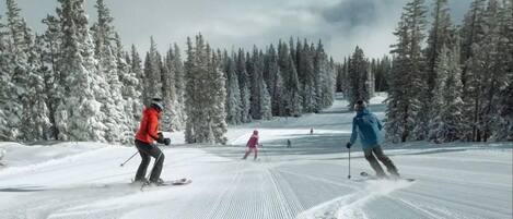 A ski slope with skiers.