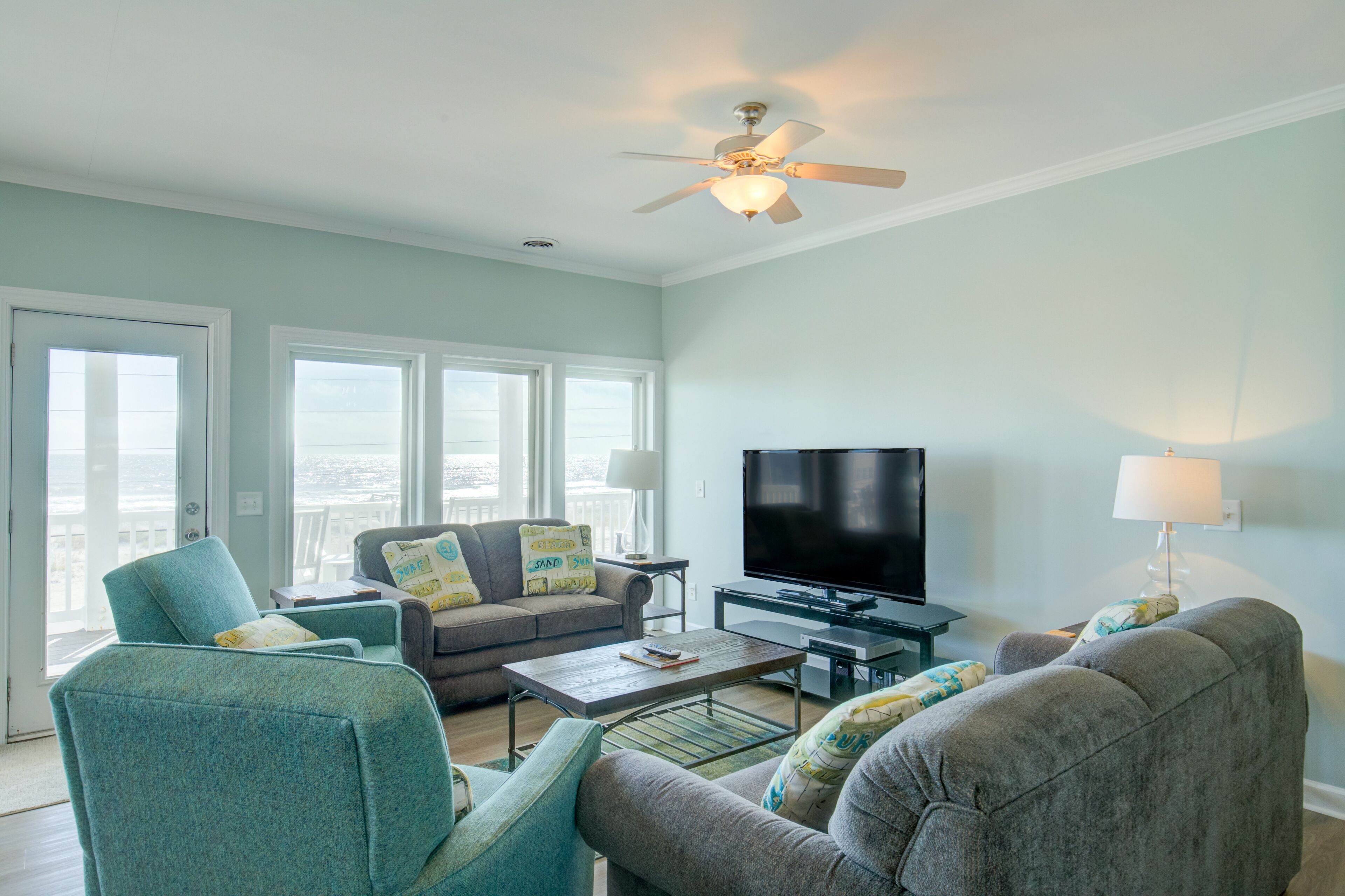 Dog-friendly sound- & beach-view home with private heated pool, decks, AC & W/D